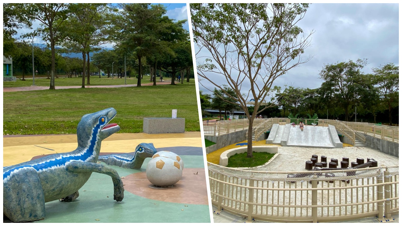 板橋浮洲遊戲場，恐龍主題超吸睛，彷彿來到了侏儸紀公園! 666坪隨你玩，其實離樹林也很近 @嘿!部落!