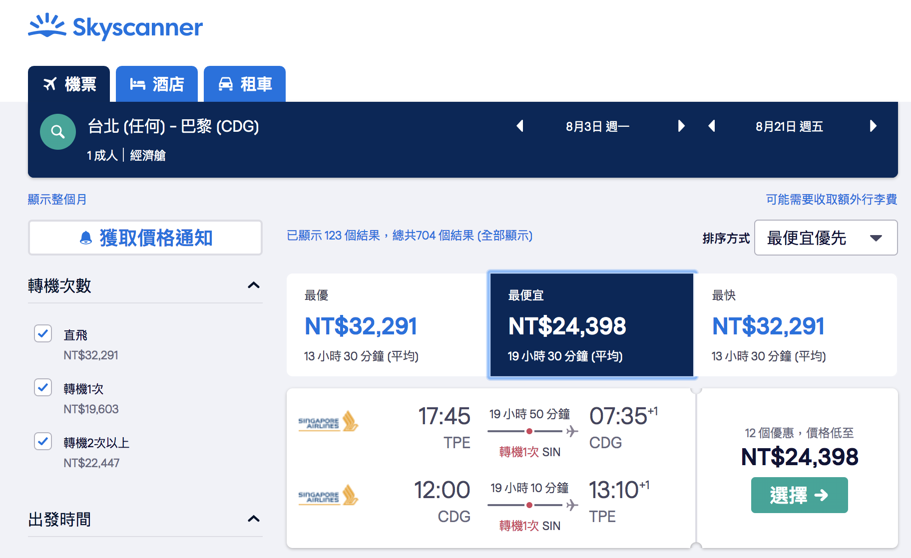 即時熱門文章：2020暑假歐洲票價查票，新航促銷最低21K起（查票：108.10.20）