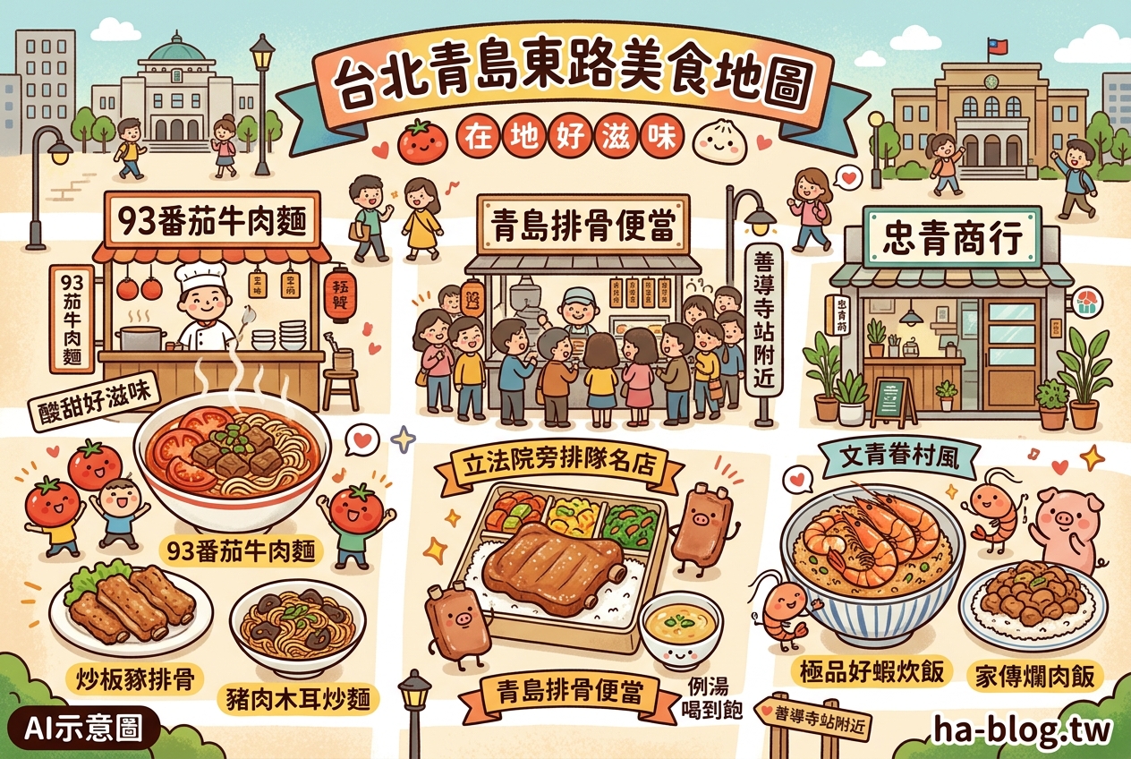 台北青島東路美食地圖：93番茄牛肉麵、青島排骨便當與忠青商行，品味在地好滋味 @嘿!部落!