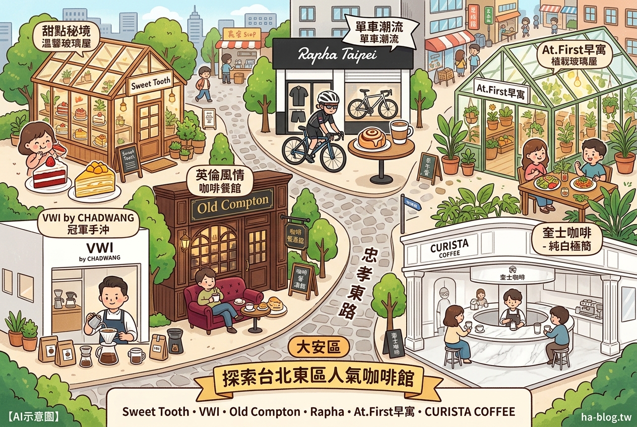 探索台北東區人氣咖啡館：Sweet Tooth、VWI by CHADWANG、Old Compton、Rapha Taipei、At.First早寓、CURISTA COFFEE 奎士咖啡 @嘿!部落!