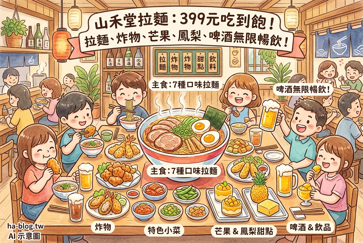 山禾堂拉麵：399元吃到飽，拉麵、炸物、芒果、鳳梨、啤酒無限暢飲！ @嘿!部落!