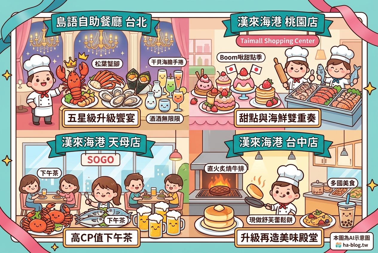 漢來海港Buffet吃到飽：島語、桃園、天母、台中店美食總匯與比較 @嘿!部落!