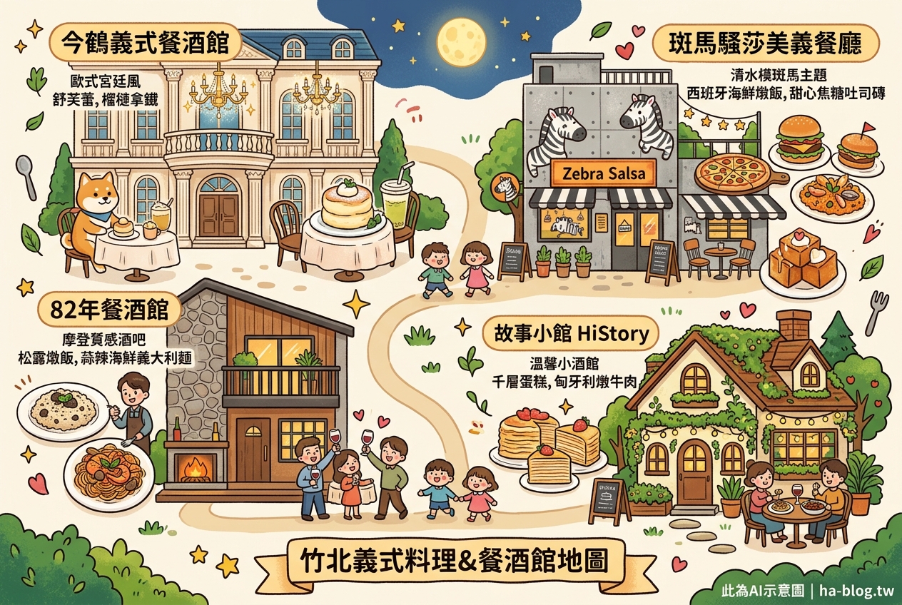 即時熱門文章：竹北義式料理推薦：今鶴、82年餐酒館、斑馬騷莎、故事小館，特色餐酒館與義式餐廳一次收錄！