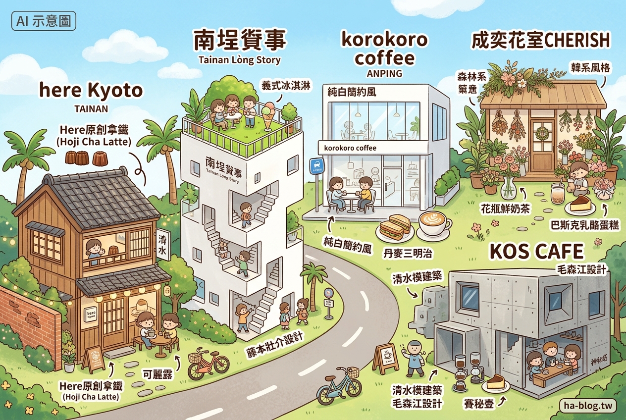 即時熱門文章：台南網美咖啡廳推薦：here Kyoto、南埕衖事、korokoro coffee、成奕花室、KOS CAFE，質感空間與特色飲品一次網羅