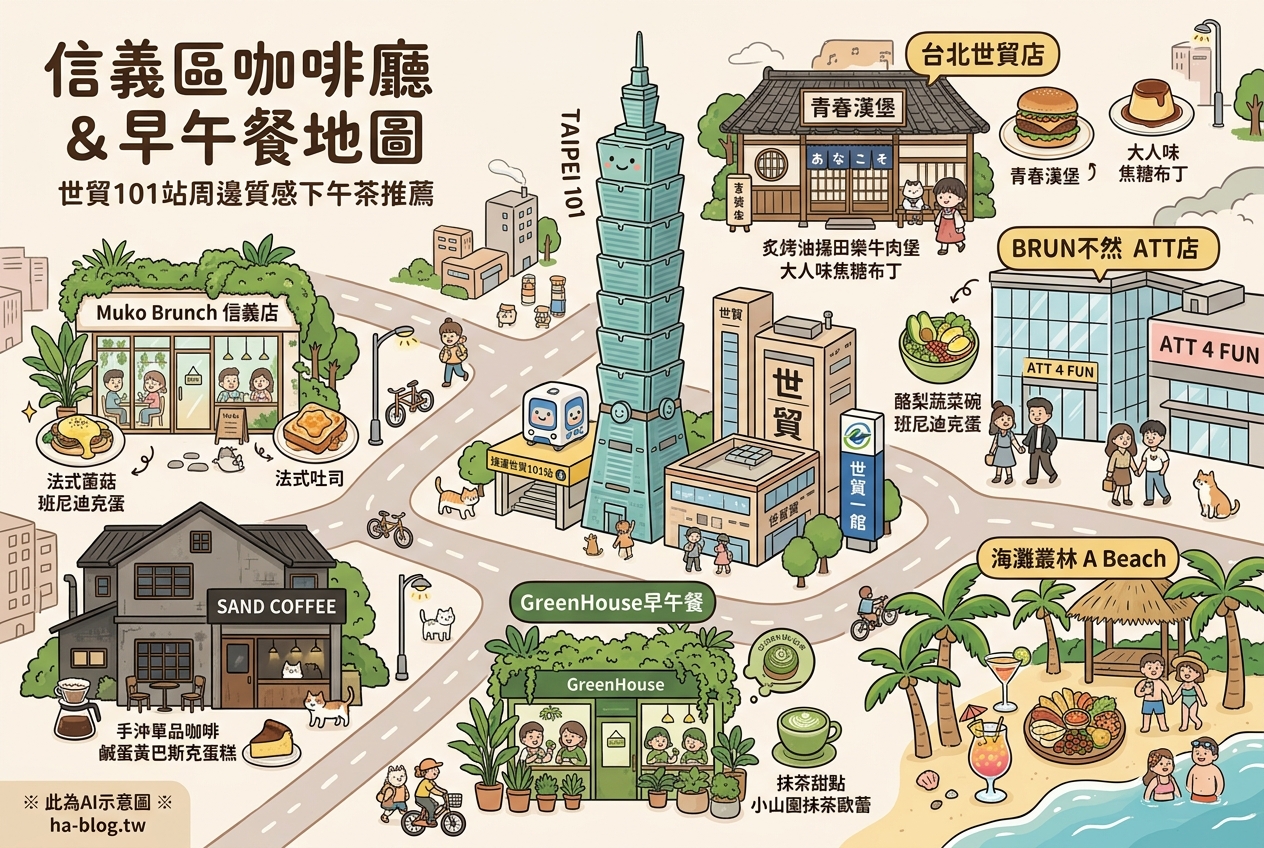 信義區咖啡廳地圖：捷運世貿101站周邊質感早午餐與下午茶推薦 @嘿!部落!